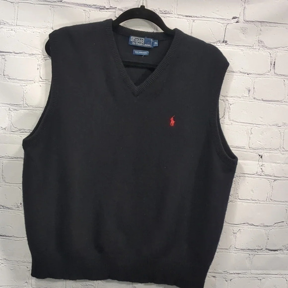 Polo by Ralph Lauren 100% Lambswool Black Vest w Red Pony Size XL - Picture 1 of 5